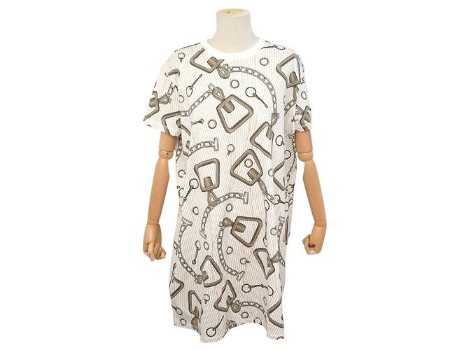 Hermès NUEVO VESTIDO MAXI HERMES EFECTO KALEIDOSCOPE 36 JERSEY DE ALGODÓN BLANCO NATURAL