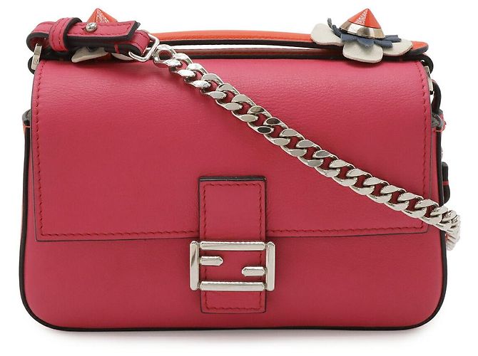 Fendi Leder Double Micro Bucket Handtasche Weiß
