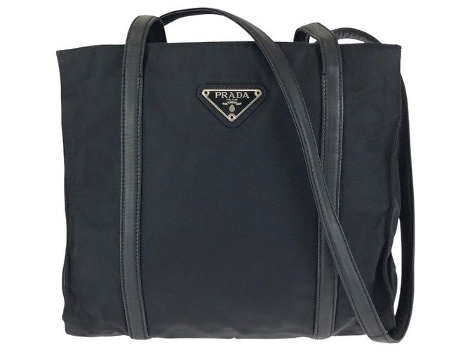 Borsa a tracolla Prada Nylon Leather Tessuto Triangle Logo Nero