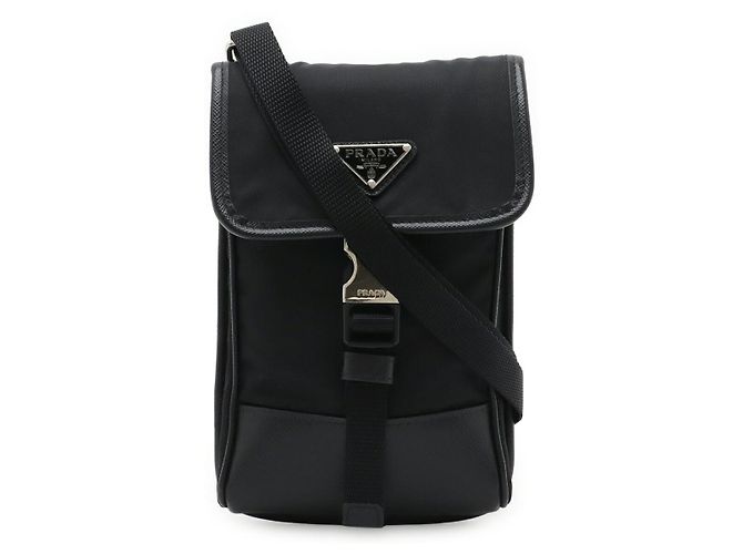 Borsa a tracolla smartphone in nylon con logo triangolo Prada Nero