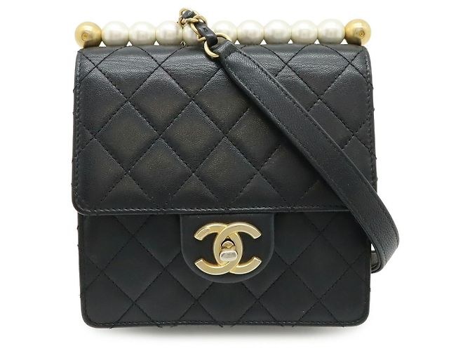 Borsa a Spalla Chanel Matelasse Pearl Chain Nero