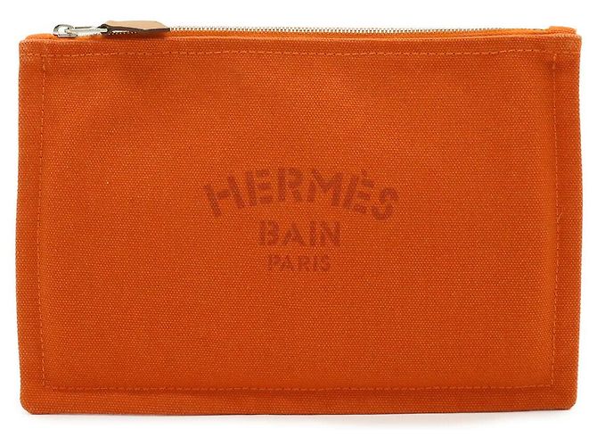 Hermès Pochette piatta in tela e pelle Hermes Arancione