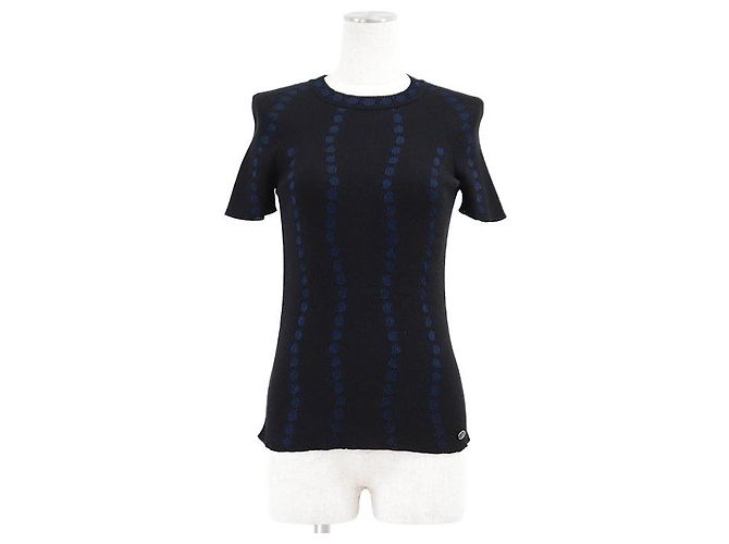 Timeless Chanel P53600 Strickpullover aus Baumwolle und Leinen Schwarz Blau
