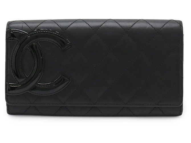 Chanel Cambon Line Soft Calf Long Wallet Black Pink