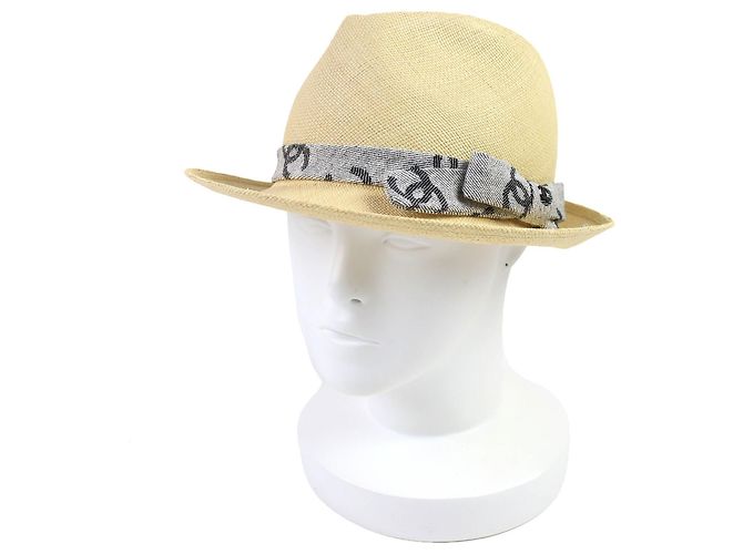 Timeless Chanel COCO Mark Straw Hat Brown Beige