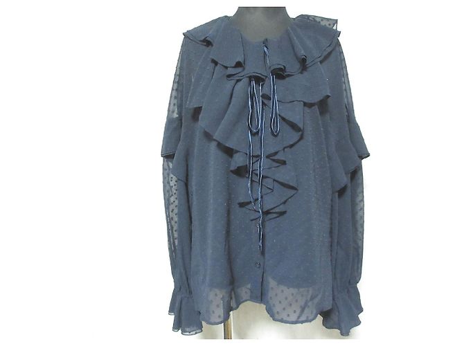 Autre Marque Camicetta in velluto Mila Owen con fiocco e volant a maniche lunghe Blu Blu navy