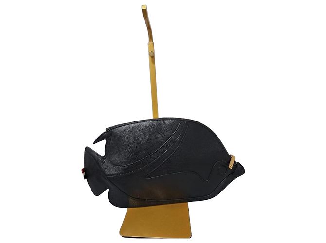 Thom Browne Trigger Reef Fish Leder-Clutch - Schwarz