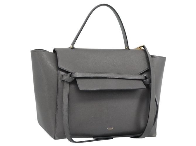 Céline CELINE Micro Belt Hand Bag Leather 2way Gray Gold Auth ka4768V Braun Golden