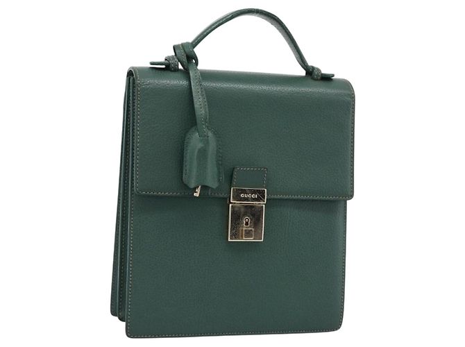 Bolsa GUCCI de couro verde e dourada Auth 184457 Dourado