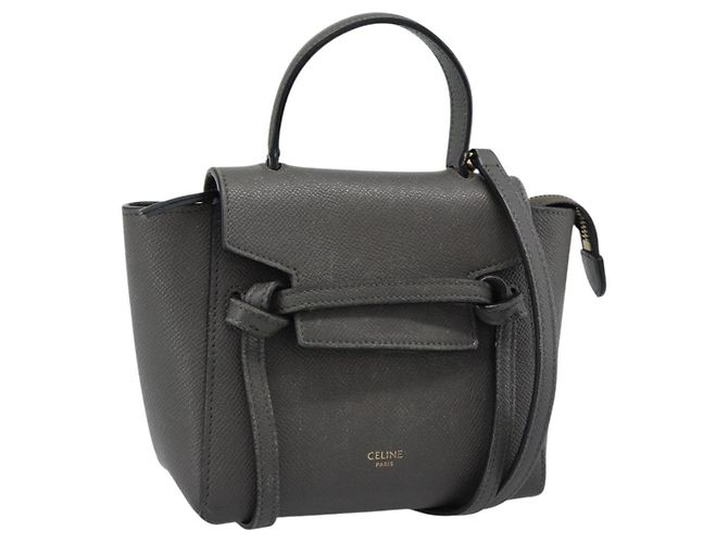 Céline Borsa a mano CELINE Pico Belt in pelle 2way Grigio Oro Auth 186203 Marrone D'oro
