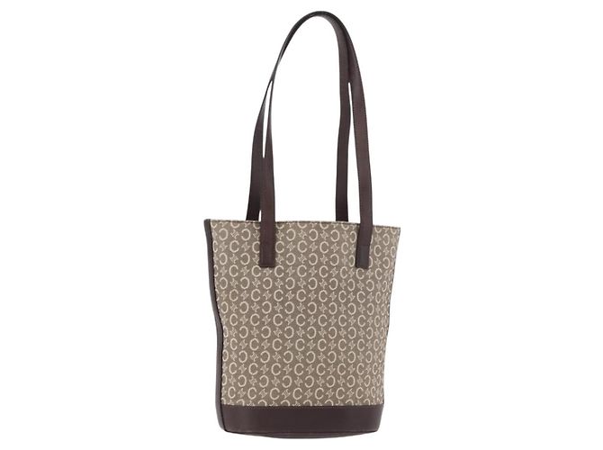 Céline Bolso Tote CELINE C Macadam Canvas Beige Oro Auth 187756 Dorado