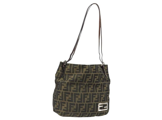 FENDI Zucca Canvas Tote Bag Schwarz Braun Auth 185908