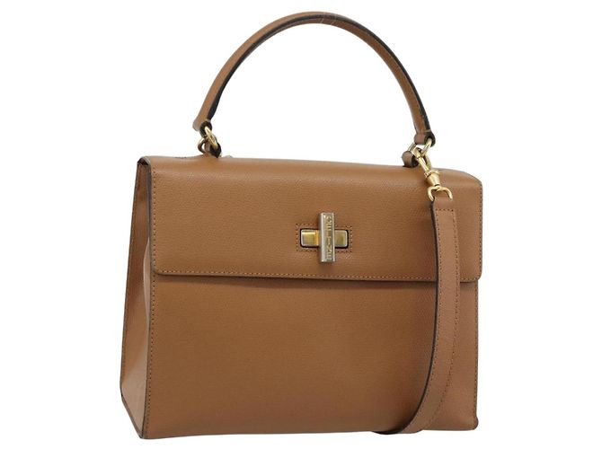 Céline Bolso CELINE de cuero 2way Beige Oro Auth 186265 Dorado
