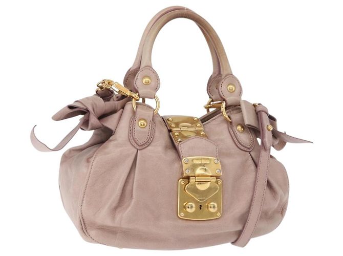 Bolso Miu Miu de cuero 2way Rosa Oro Auth 187497 Dorado