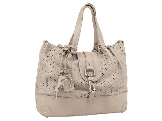 Chloé Bolsa Chloe Kerala de couro bege prata Auth 187518V