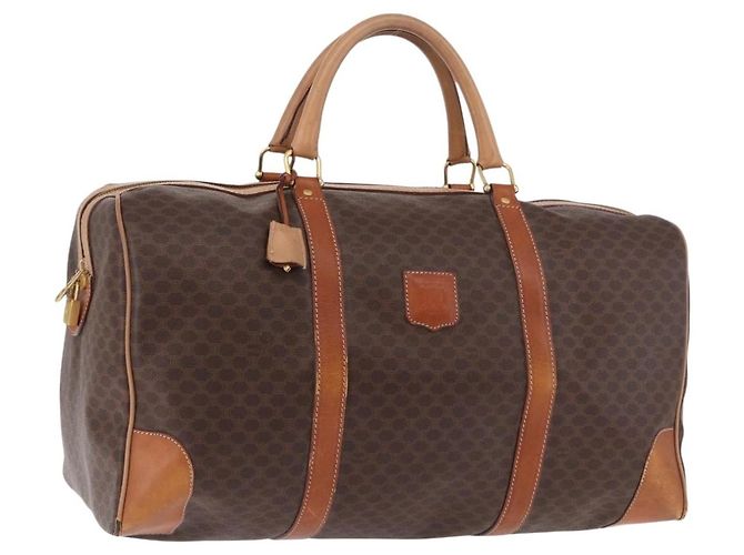 Céline Bolsa Boston CELINE Macadam Canvas PVC Couro Marrom Ouro Auth 185993 Dourado