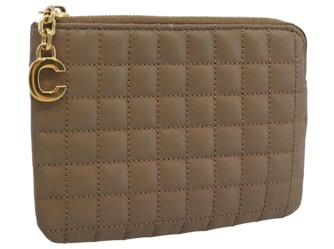 Céline Monedero CELINE de piel Beige Oro Auth 185853V Dorado