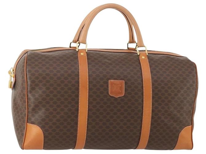 Céline Bolsa Boston CELINE em Canvas Macadam PVC Couro Marrom Ouro Auth 183045A Dourado