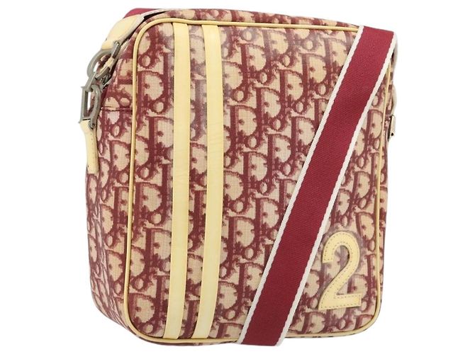 Borsa a tracolla Christian Dior Trotter Canvas PVC Rosso Argento Auth 185951