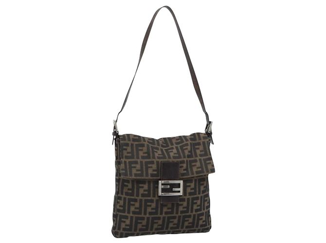 Borsa a Spalla FENDI Zucca Canvas Nero Marrone Auth 186892V