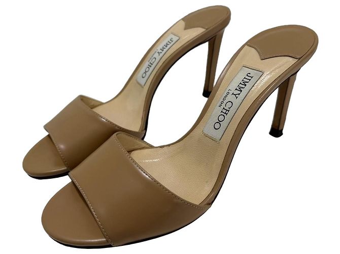Jimmy Choo Stacey Leder Mules Beige
