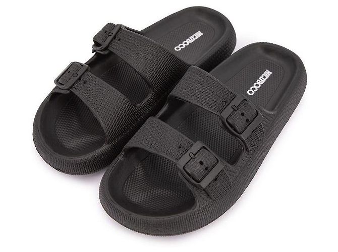 Autre Marque Black Rubber Double-Strap Flat Sandals