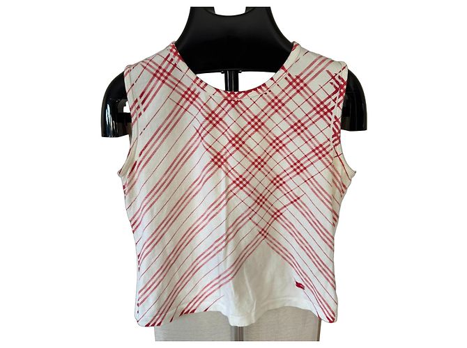 Burberry Tanktop mit rotem Karomuster Weiß