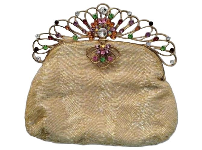 Autre Marque Butler & Wilson Clutch con Perline e Cornice a Tiara di Cristallo Multicolore D'oro