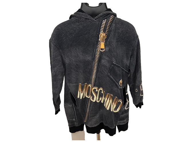 Sudadera Moschino Teen efecto cuero Negro Gris