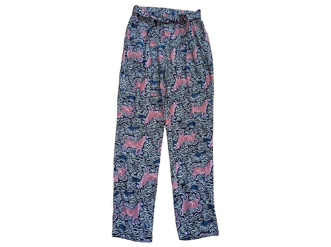 Autre Marque Marie Sixtine Tigerprint Hose Schwarz Pink Blau Mehrfarben