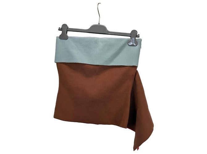 Fendi Colorblock Wool Strapless Top Brown Red Light blue