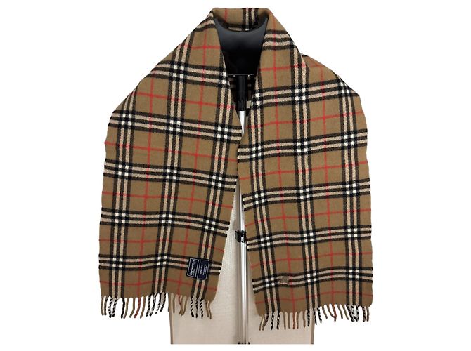 Burberry Cachecol de lã Nova Check Preto Vermelho Bege