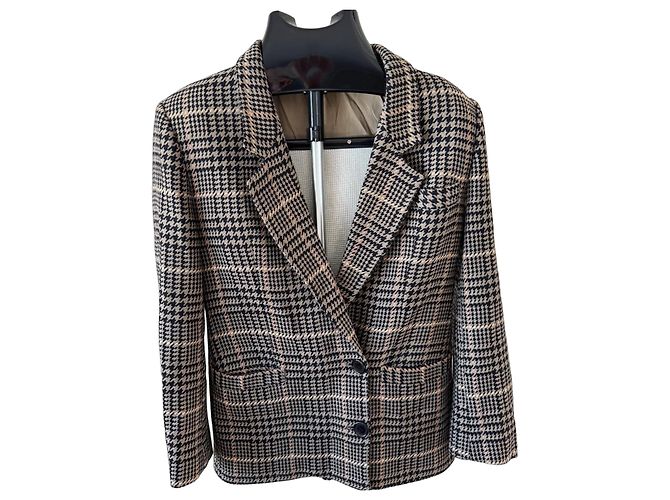 Burberrys Houndstooth Wool Blazer Brown Black Beige