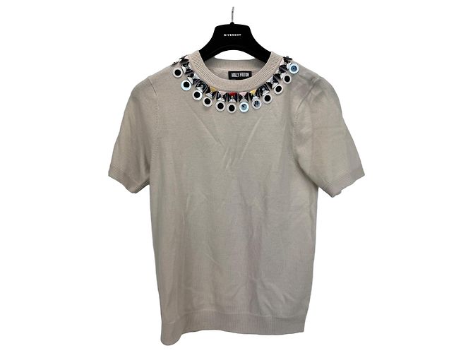 Autre Marque Holly Fulton verziertes Merinowolle Strickoberteil Mehrfarben Beige
