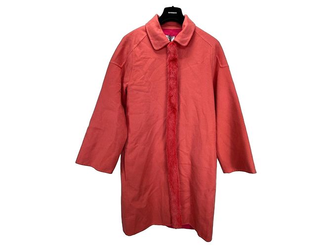 Agnona Abrigo de Cachemira con Ribete de Pelo Rosa Coral