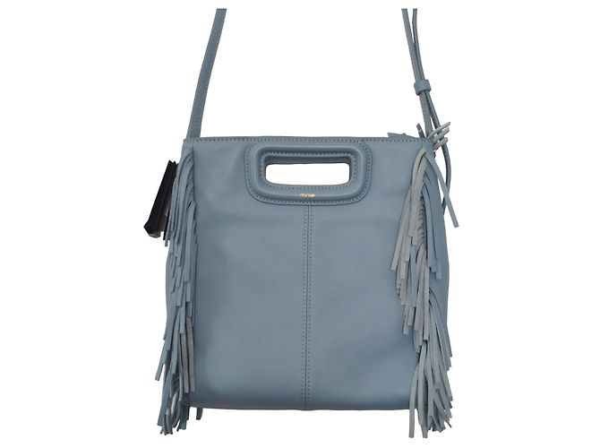 Maje Borsa a tracolla M in pelle blu con frange