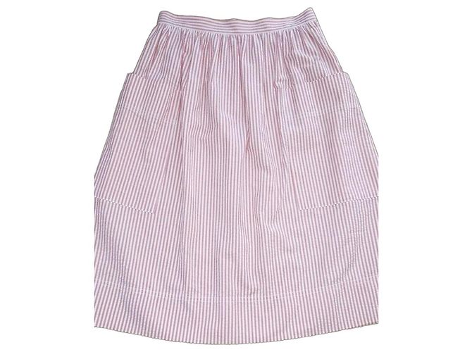Comptoir des Cotonniers Falda Midi de Rayas Rosas y Blancas Blanco