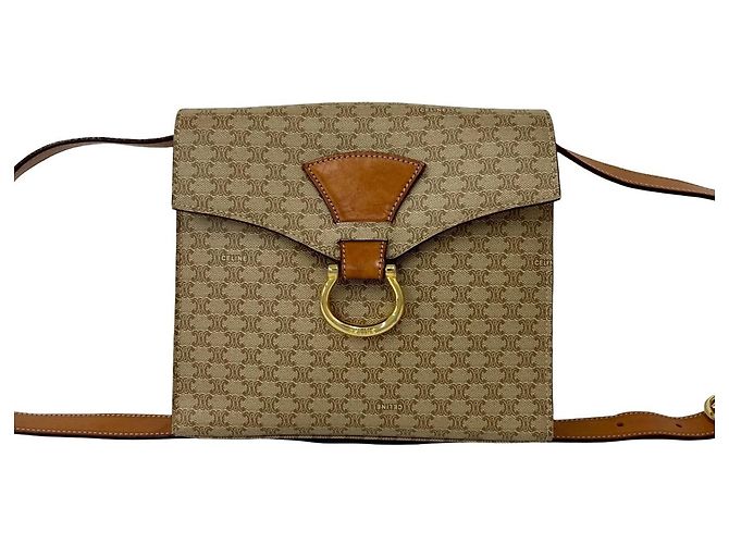 Céline CELINE Vintage Macadam Blazon Triomphe Pattern Leather Shoulder Bag Brown