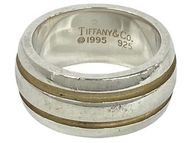 Tiffany & Co Tiffany Vintage Grooved Double Line Band Ring Silber