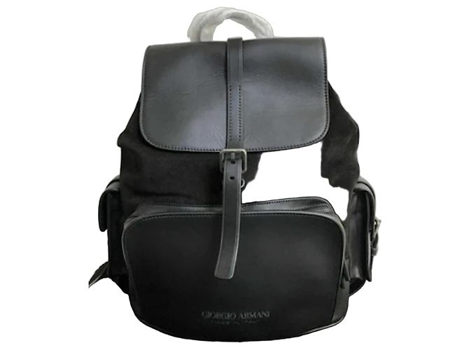 Giorgio Armani Mochila em Couro e Camurça - Preta Preto