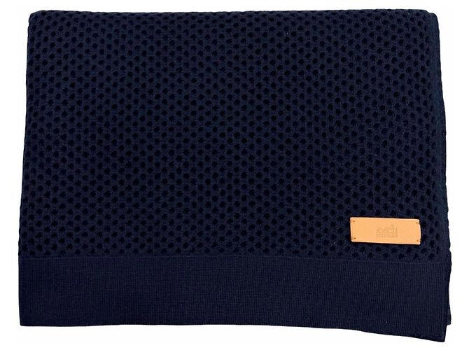 Hermès HERMES Cashmere Leather Stole Navy blue
