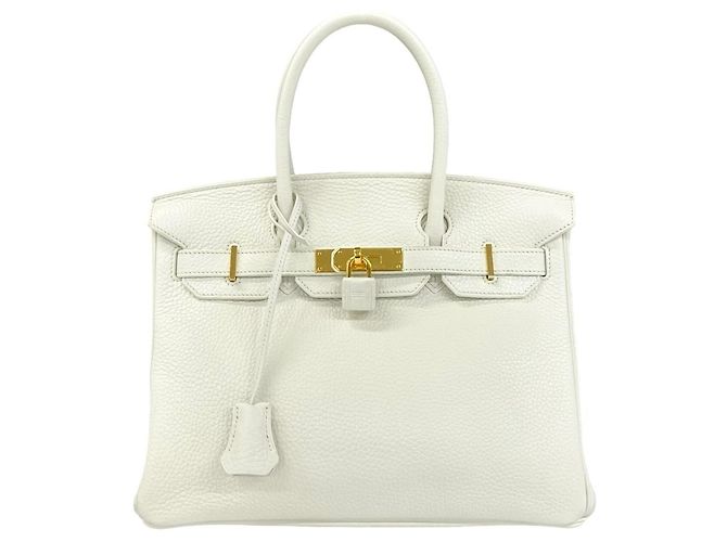 Hermès Bolsa Hermes Birkin 30 em couro Taurillon Clemence branco