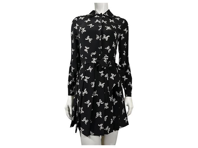Coach Vestido camisa em seda preta com estampa de laços Preto Branco