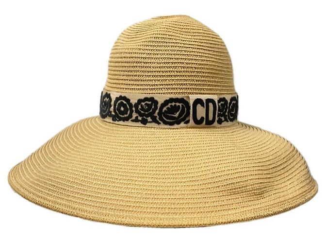 Christian Dior CD Monogram Straw Hat Black