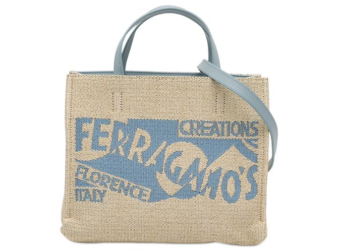 Salvatore Ferragamo Ferragamo Beige Ferragamos Creations Raffia Shopping Tote Medium