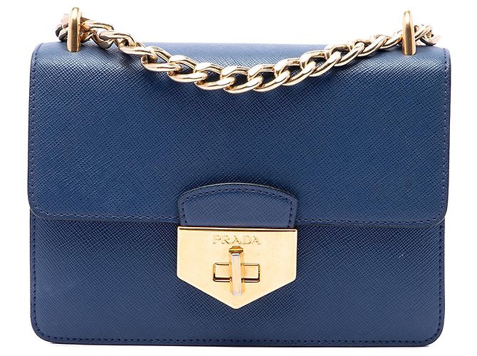 Bolsa transversal de corrente com fecho Turnlock em Saffiano azul Prada Azul escuro