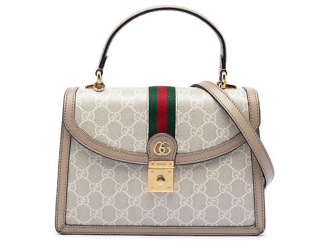 Gucci Beige Small GG Canvas Web Ophidia Top Handle Flap