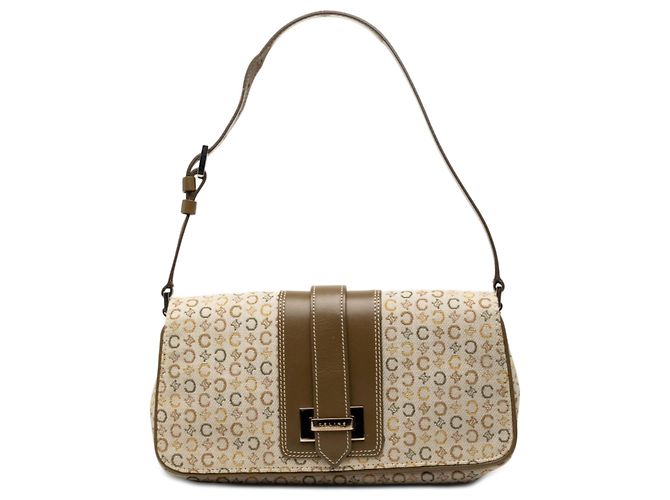 Céline Celine Brown C Macadam Canvas Flap Shoulder Bag Beige