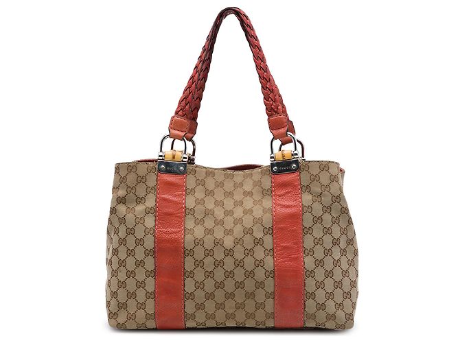 Gucci Beige Medium GG Canvas Bamboo Libeccio Tote
