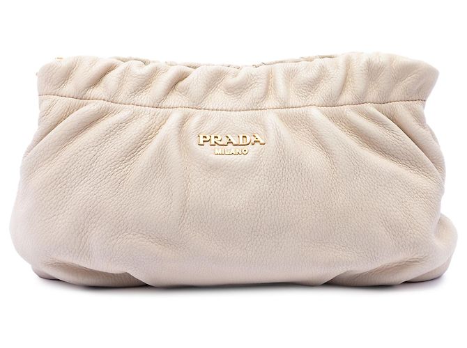Clutch Prada Brown Vitello Daino Ruched Marrom Bege
